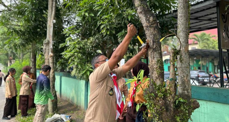 Pimpinan-Saka-Kalpataru-Tingkat-Cabang-Pekanbaru,-Langgeng-Wahyudi-mencabut-paku-dan-reklame-di-pohon-(Dok.-Riau-Aktual)